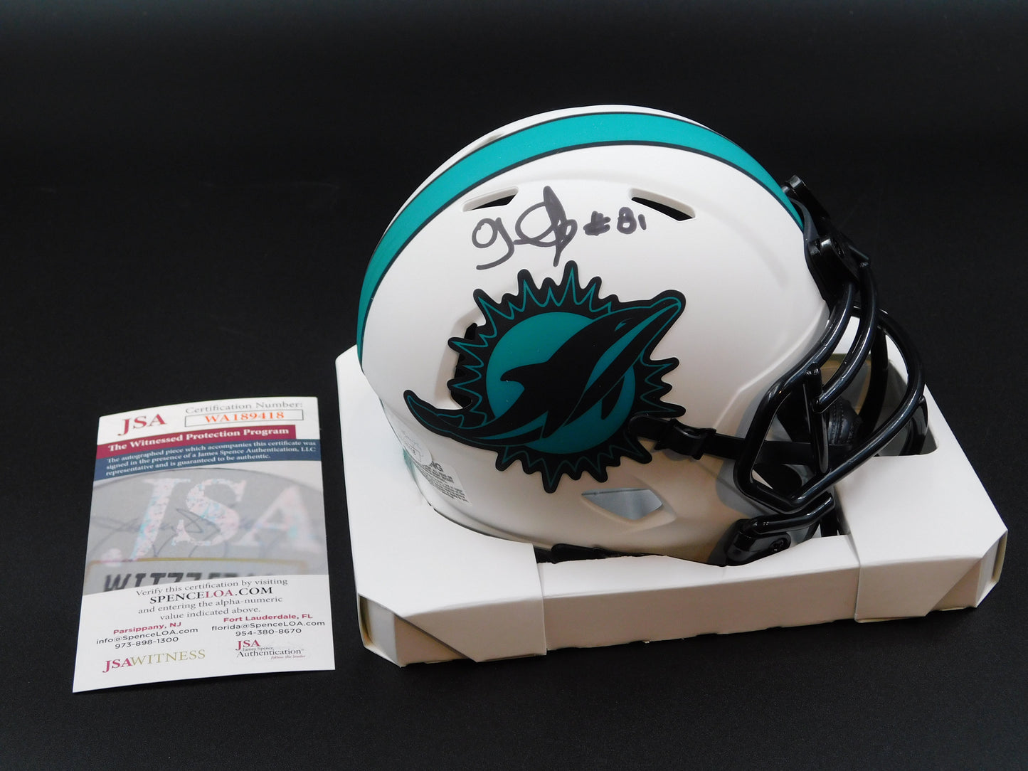 OJ McDuffie Signed Autographed Miami Dolphins Lunar Eclipse Speed Mini Helmet JSA COA