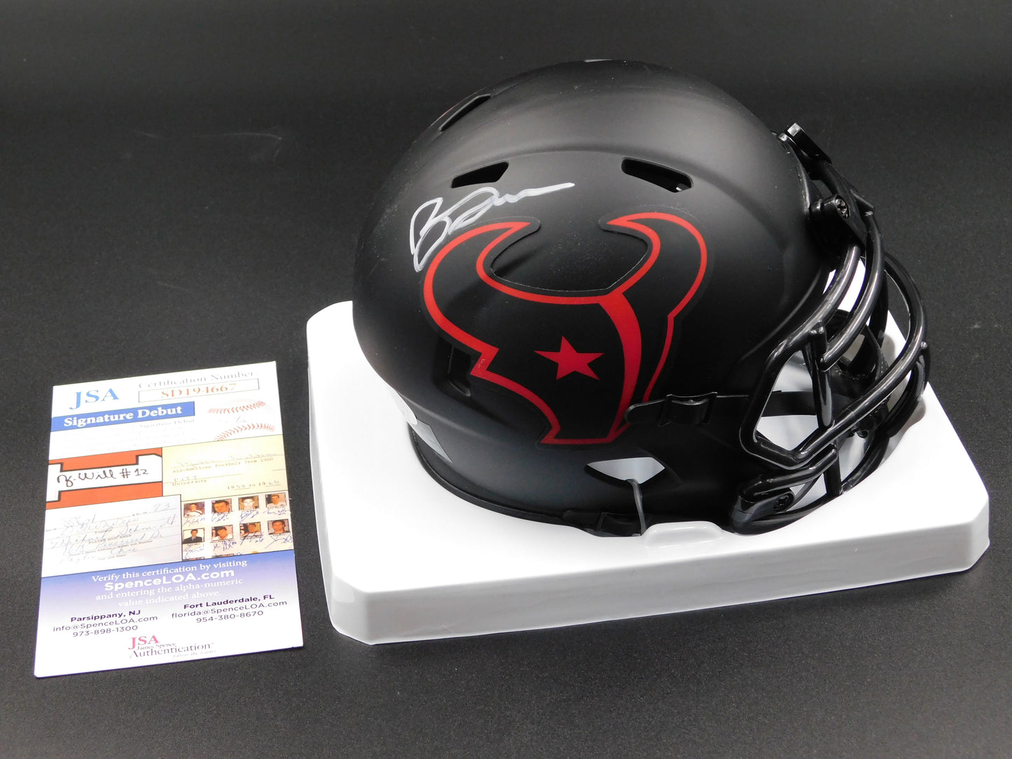 Brevin Jordan Signed Autographed Houston Texans Eclipse Speed Mini Helmet JSA COA