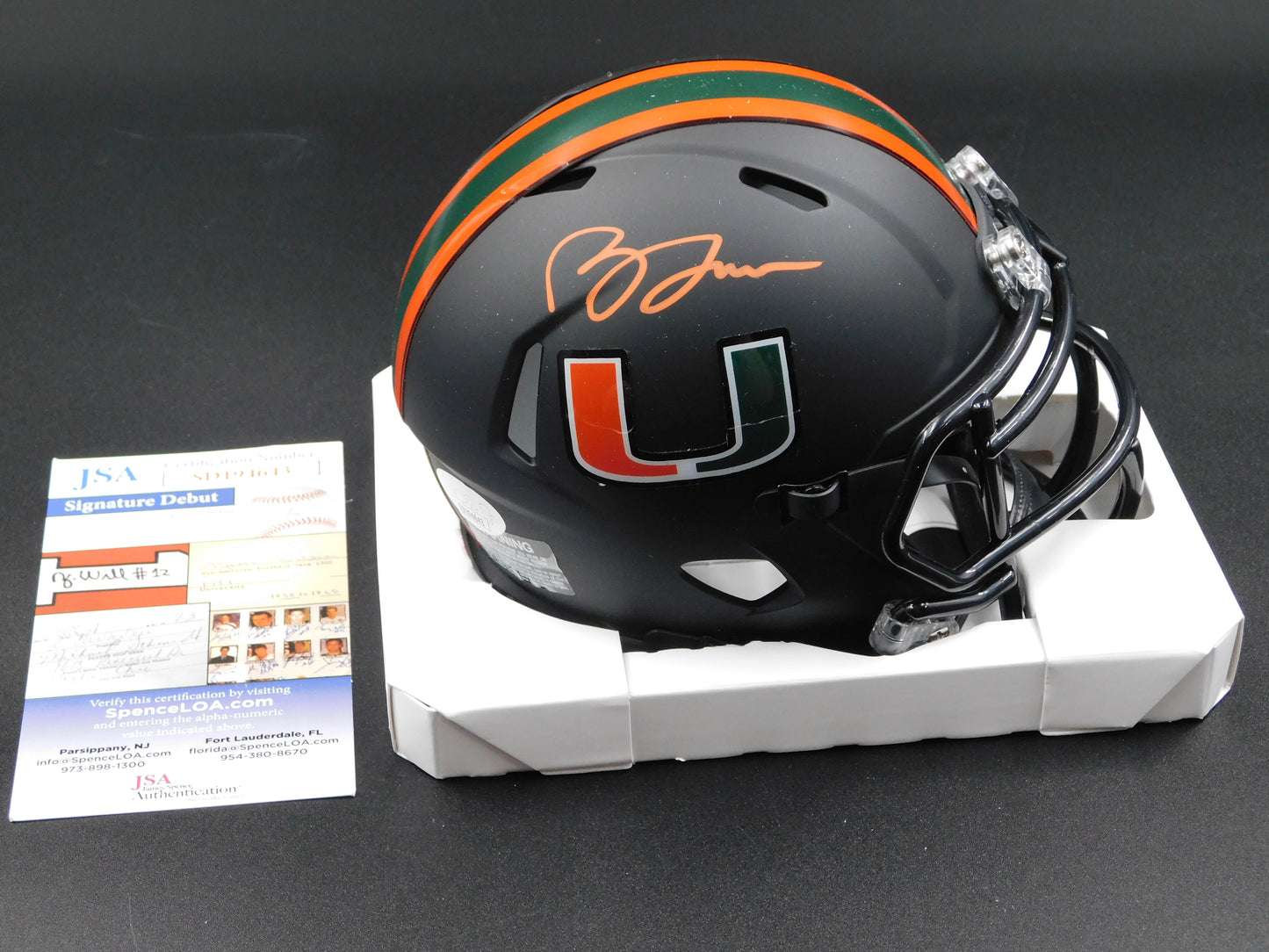 Brevin Jordan Signed Autographed Miami Hurricanes Eclipse Speed Mini Helmet JSA COA