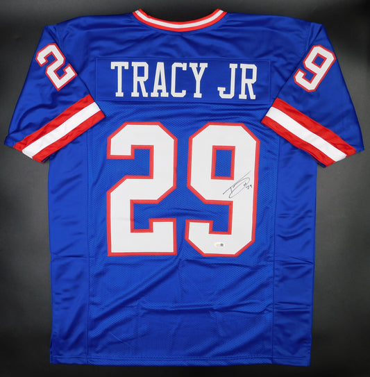 Tyrone Tracy Jr Signed Autographed New York Giants Blue Throwback Jersey JSA COA