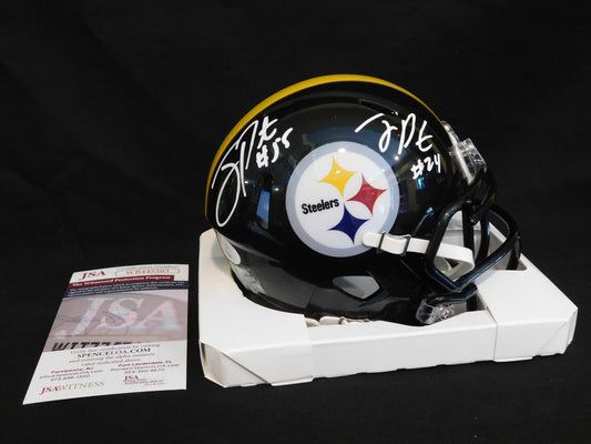 Joey Porter Jr & Sr Dual Signed Autographed Pittsburgh Steelers Speed Mini Helmet JSA COA