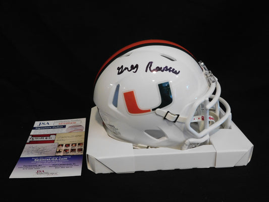 Greg Rousseau Signed Autographed White Miami Hurricanes Speed Mini Helmet JSA COA