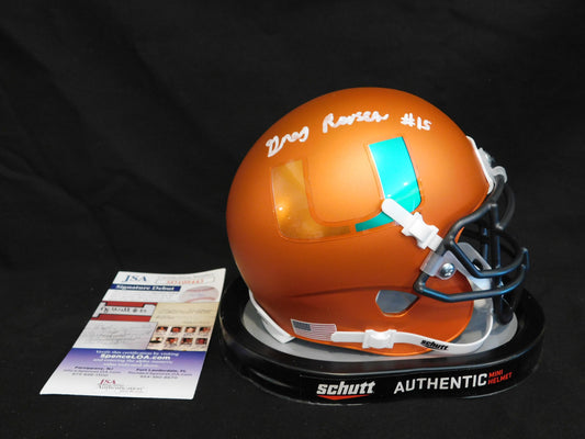 Greg Rousseau Signed Autographed Orange Miami Hurricanes Schutt Mini Helmet JSA COA