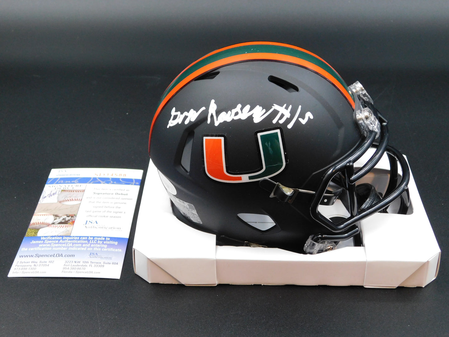 Greg Rousseau Signed Autographed Black Miami Hurricanes Speed Mini Helmet JSA COA