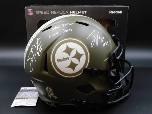 Joey Porter Jr & Sr Signed Autographed Pittsburgh Steelers Full Size STS Helmet JSA COA