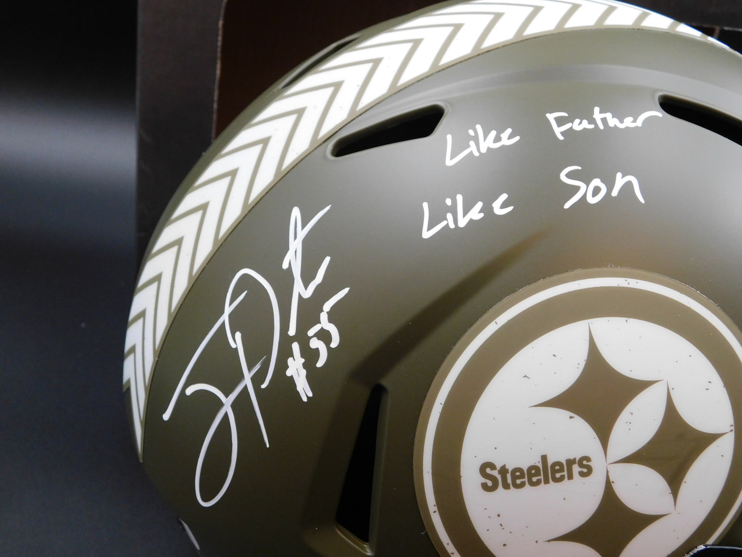 Joey Porter Jr & Sr Signed Autographed Pittsburgh Steelers Full Size STS Helmet JSA COA