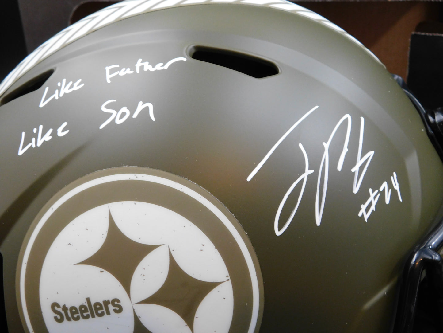 Joey Porter Jr & Sr Signed Autographed Pittsburgh Steelers Full Size STS Helmet JSA COA