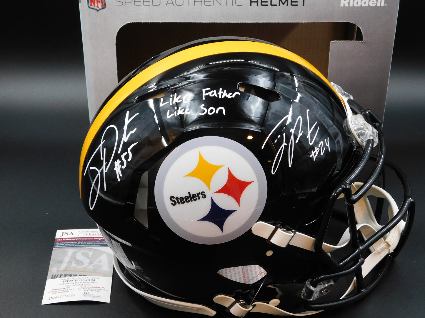 Joey Porter Jr & Sr Signed Autographed Pittsburgh Steelers Full Size Authentic Speed Helmet JSA COA