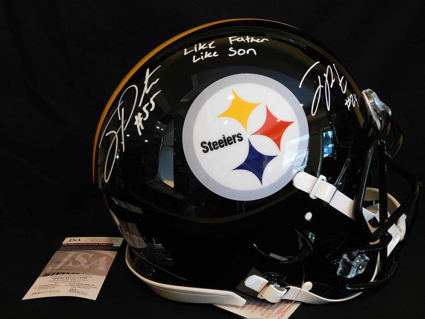 Joey Porter Jr & Sr Signed Autographed Pittsburgh Steelers Full Size Authentic Speed Helmet JSA COA