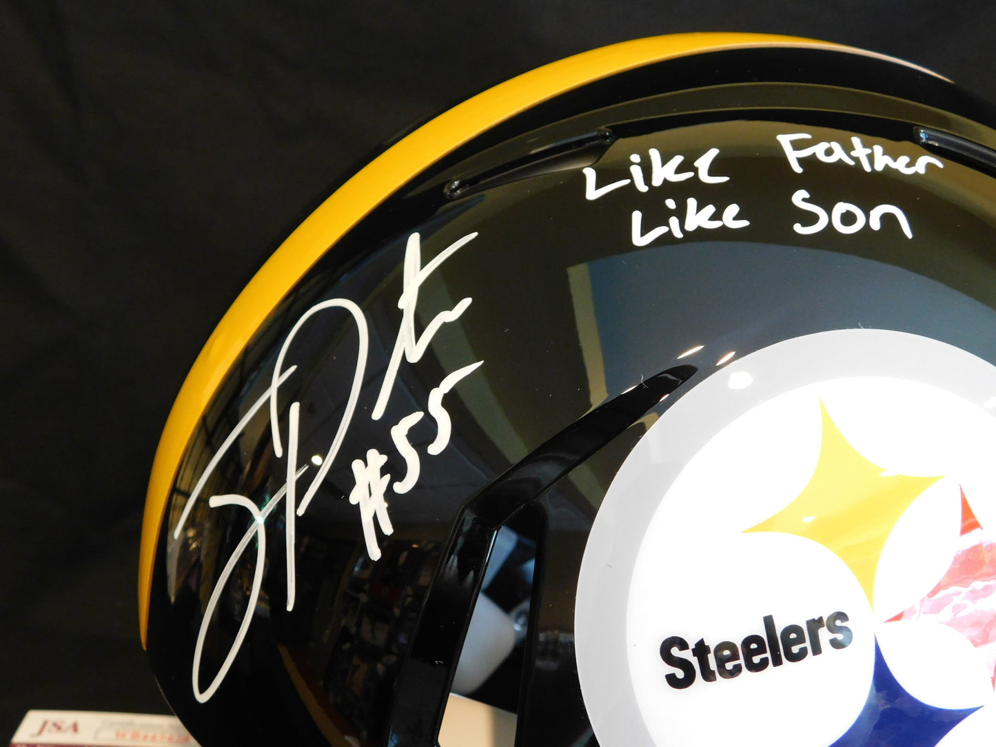 Joey Porter Jr & Sr Signed Autographed Pittsburgh Steelers Full Size Authentic Speed Helmet JSA COA