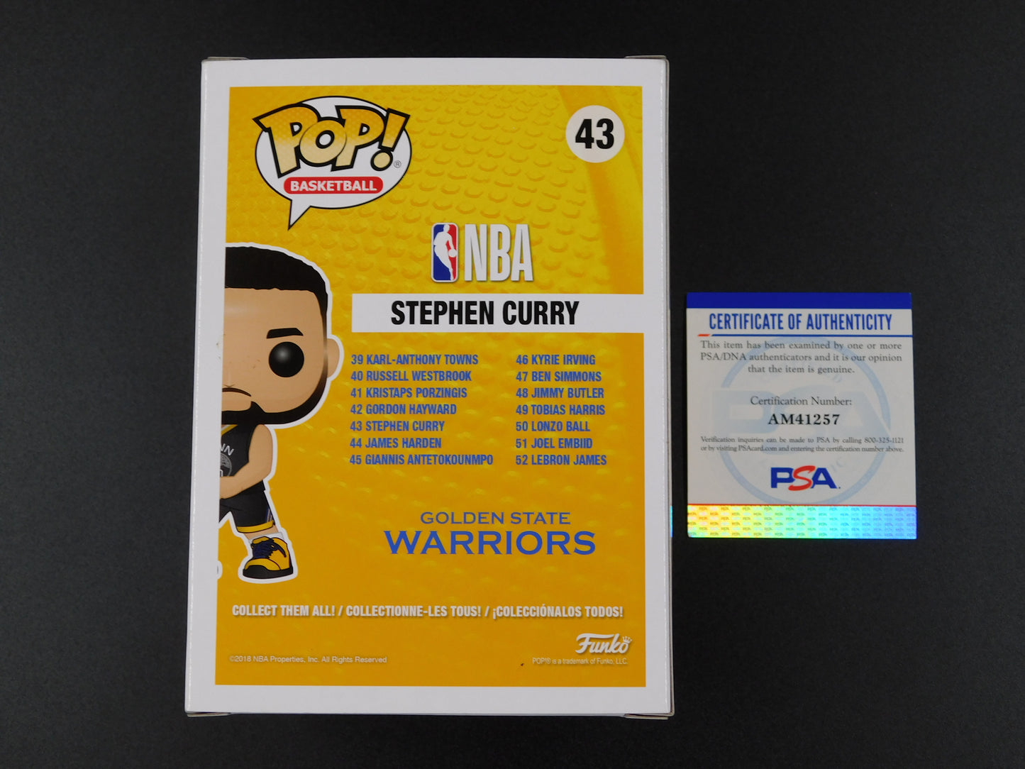 Steph Curry Signed Autographed Funko Pop! 43 Golden State Warriors Champ PSA COA