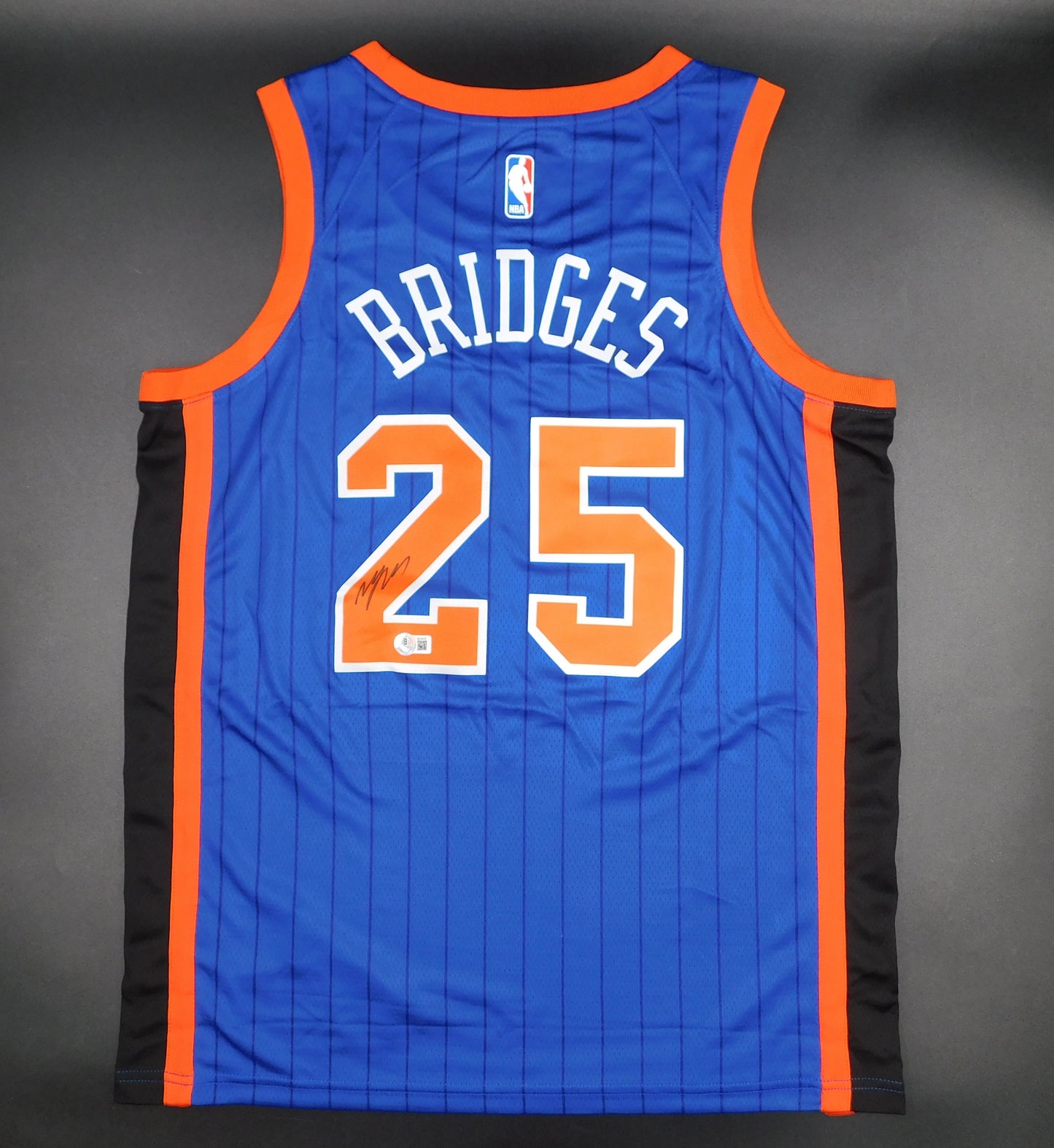 Mikal Bridges Signed Autographed New York Knicks Blue Basketball Jersey Villanova BAS COA