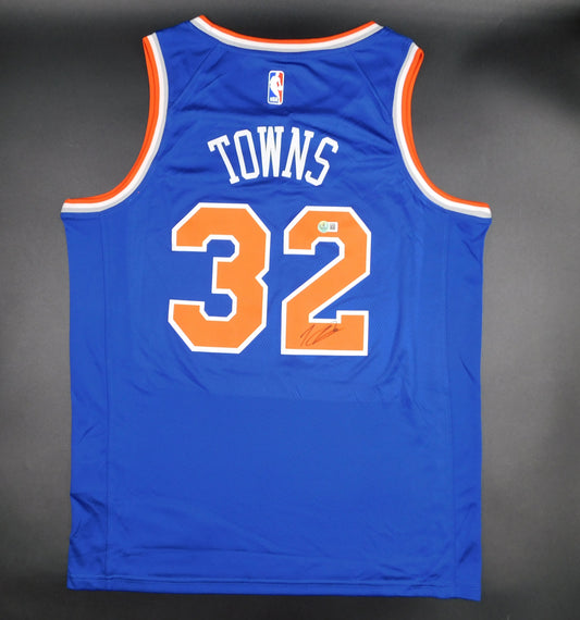 Karl-Anthony Towns Signed Autographed New York Knicks Blue Basketball Jersey BAS COA