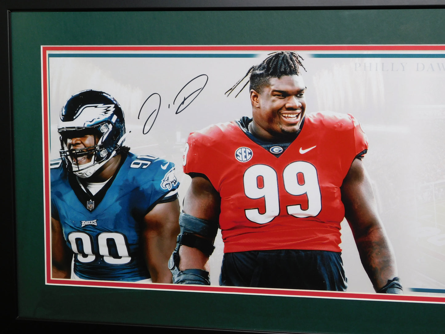 Nolan Smith & Jordan Davis Dual Signed Autographed Framed Panoramic Photo Philly Dawgs BAS COA