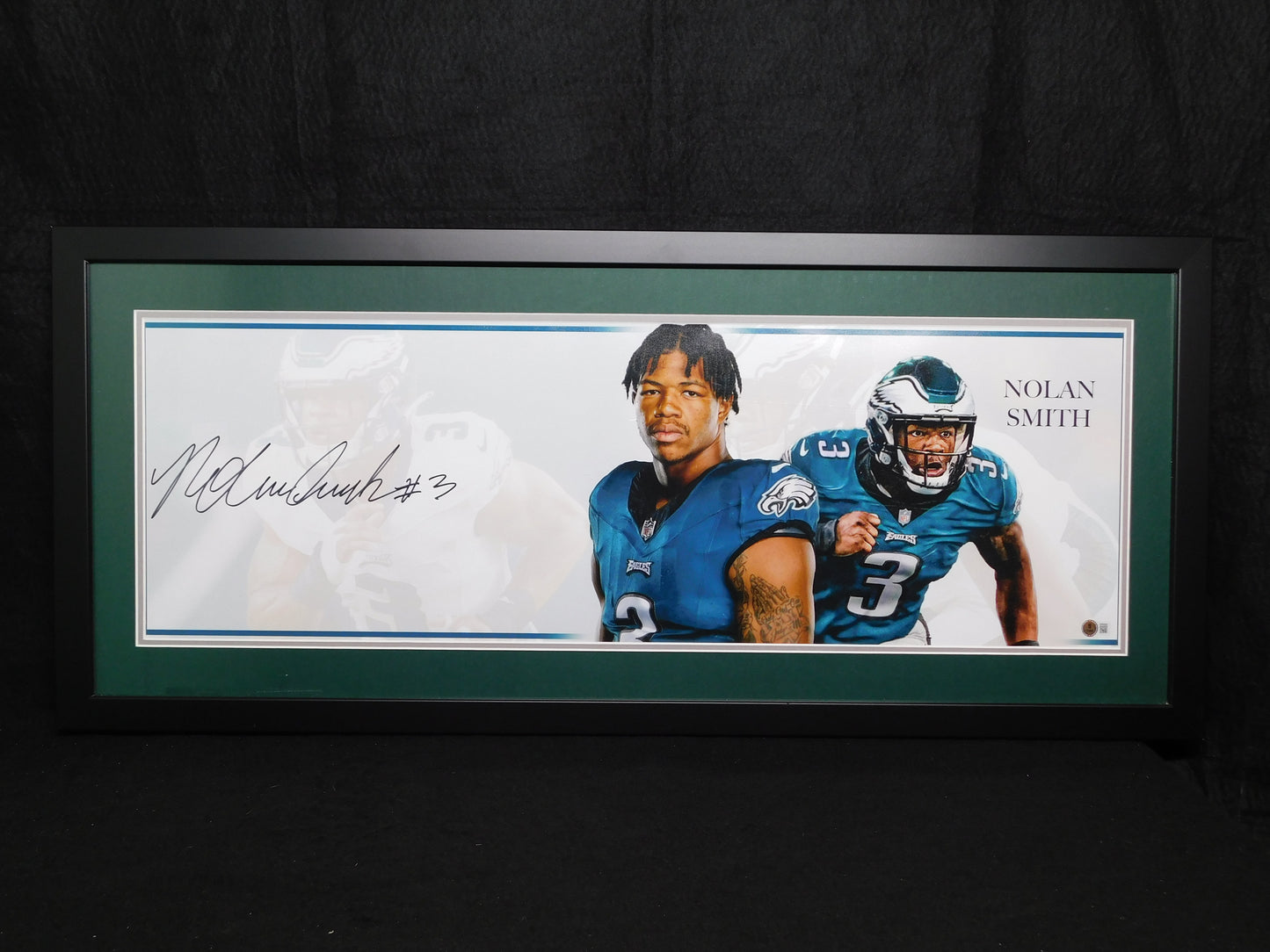 Nolan Smith Signed Autographed Framed Panoramic Photo Philladelphia Eagles BAS COA
