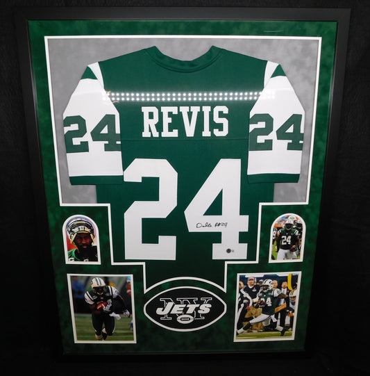 Darrelle Revis Signed Autographed Framed New York Jets Green Football Jersey HOF BAS COA