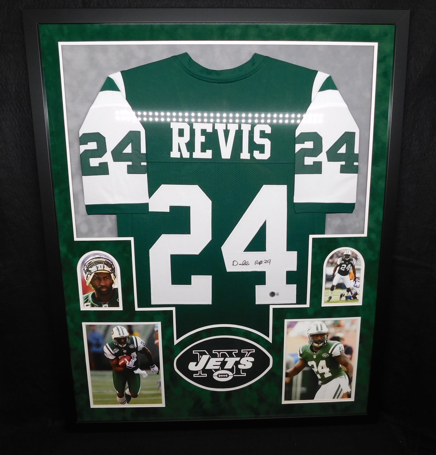 Darrelle Revis Signed Autographed Framed New York Jets Green Football Jersey HOF BAS COA