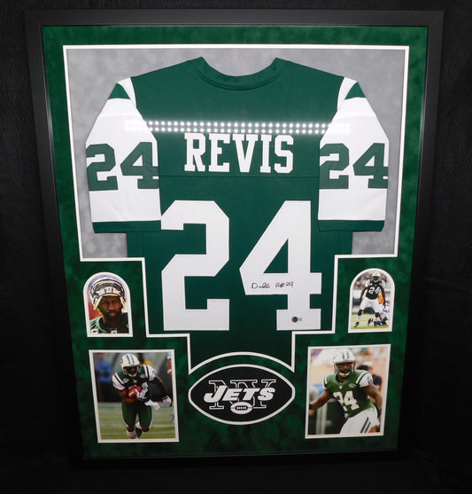 Darrelle Revis Signed Autographed Framed New York Jets Green Football Jersey HOF BAS COA