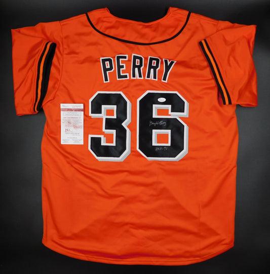 Gaylord Perry Signed Autographed San Francisco Giants Orange Jersey Inscribed HOF 91 JSA COA