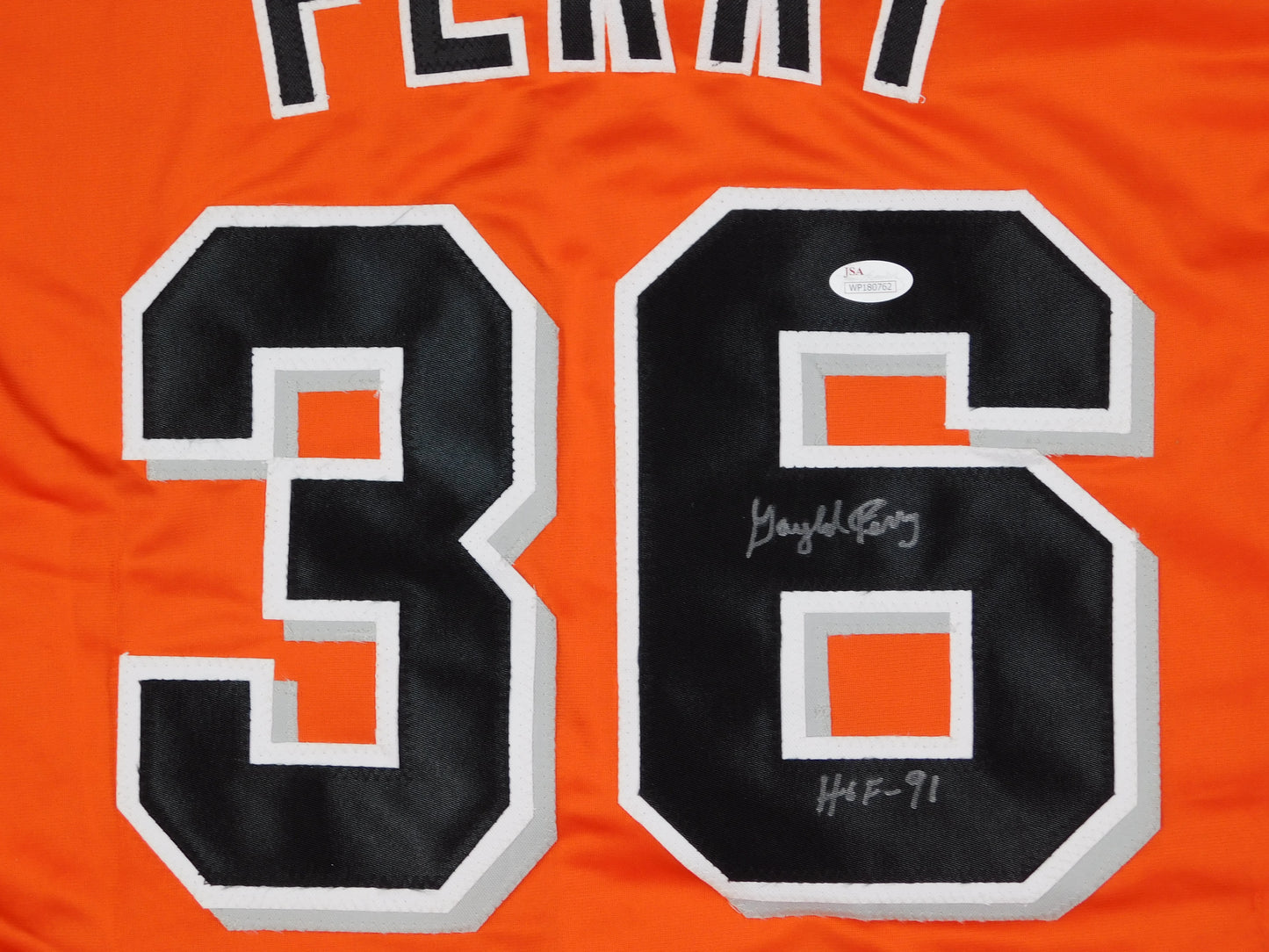 Gaylord Perry Signed Autographed San Francisco Giants Orange Jersey Inscribed HOF 91 JSA COA