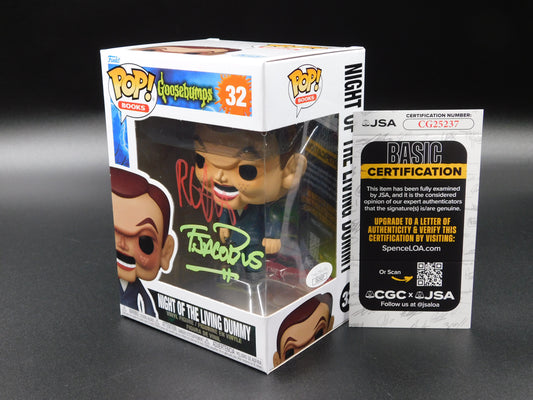 RL Stine & Tim Jacobus Dual Signed Funko Pop 32 Goosebumps Night of The Living Dummy JSA COA
