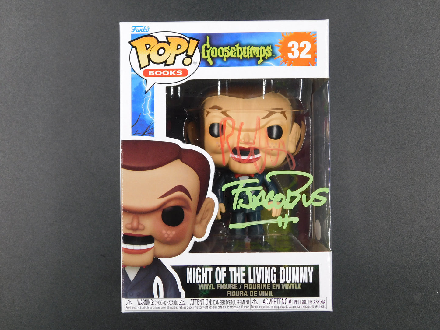 RL Stine & Tim Jacobus Dual Signed Funko Pop 32 Goosebumps Night of The Living Dummy JSA COA