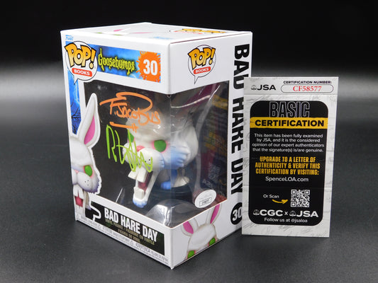 RL Stine & Tim Jacobus Dual Signed Funko Pop 30 Goosebumps Bad Hare Day JSA COA