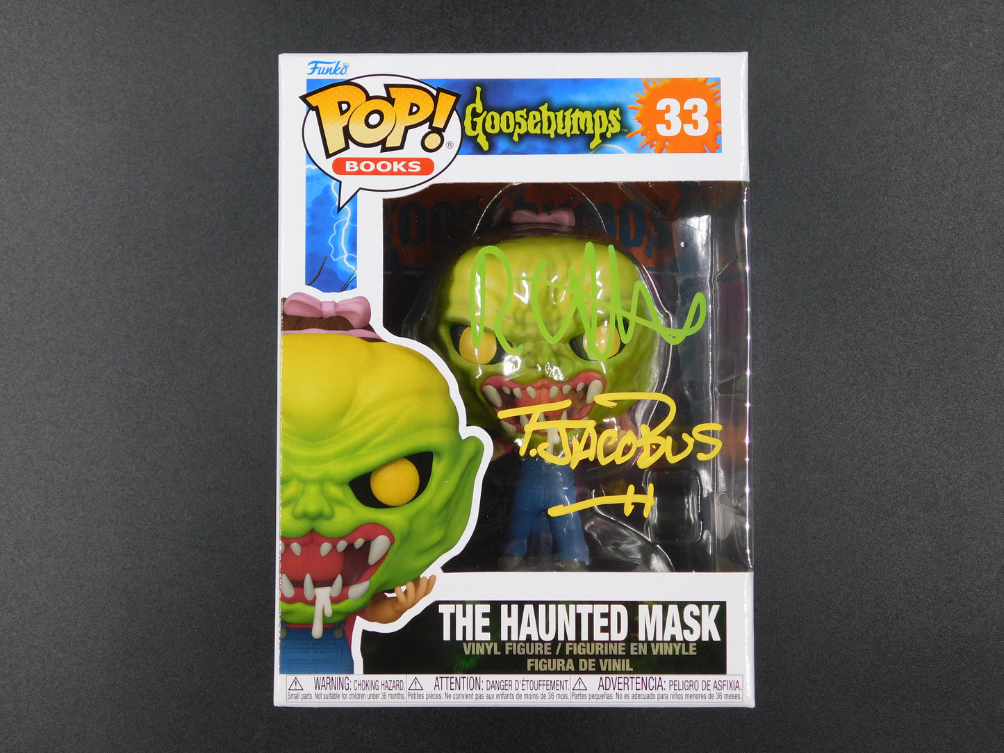 RL Stine & Tim Jacobus Dual Signed Funko Pop 33 Goosebumps The Haunted Mask JSA COA