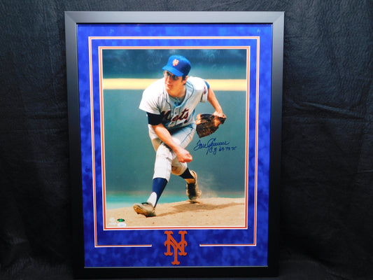 Tom Seaver Signed Framed 16x20 Photo Inscribed Cy Young New York Mets JSA COA