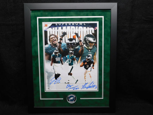 Quinyon Mitchell Jordan Davis Nolan Smith x3 Signed Autographed Framed 11x14 Photo Eagles Champs JSA COA A