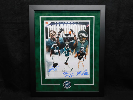 Quinyon Mitchell Jordan Davis Nolan Smith x3 Signed Autographed Framed 11x14 Photo Eagles Champs JSA COA B