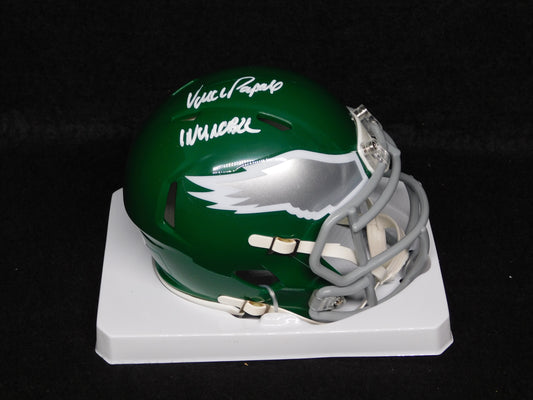 Vince Papale Signed Autographed Philadelphia Eagles Throwback Green Mini Helmet Invincible JSA COA