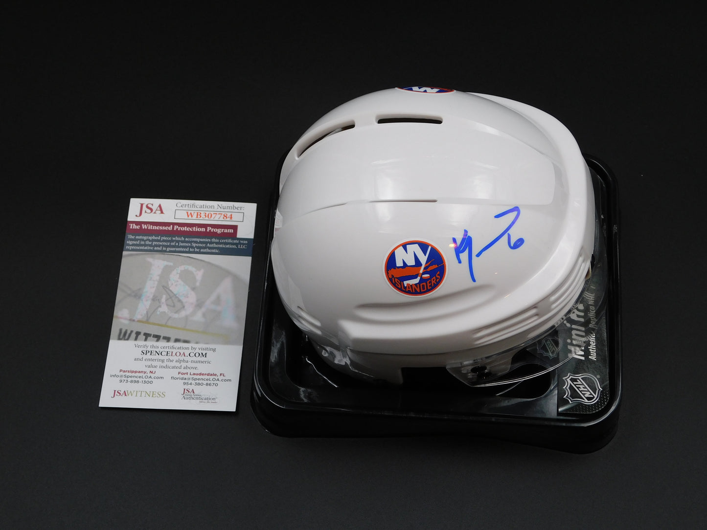 Ken Morrow Signed Autographed New York Islanders Mini Helmet USA 4x Stanley Cup Champ JSA COA