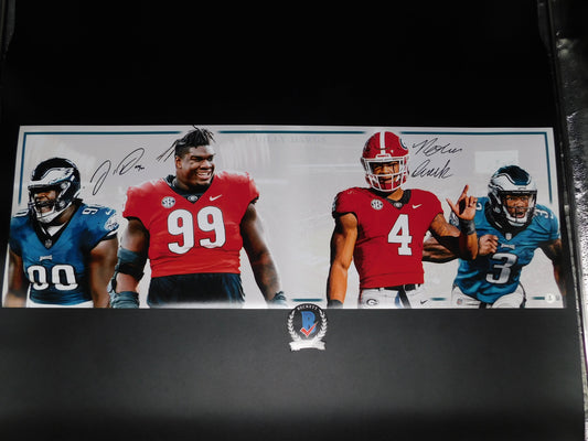 Jordan Davis / Nolan Smith Jr Dual Signed 36x12 Panoramic Georgia/Eagles Photo Beckett COA