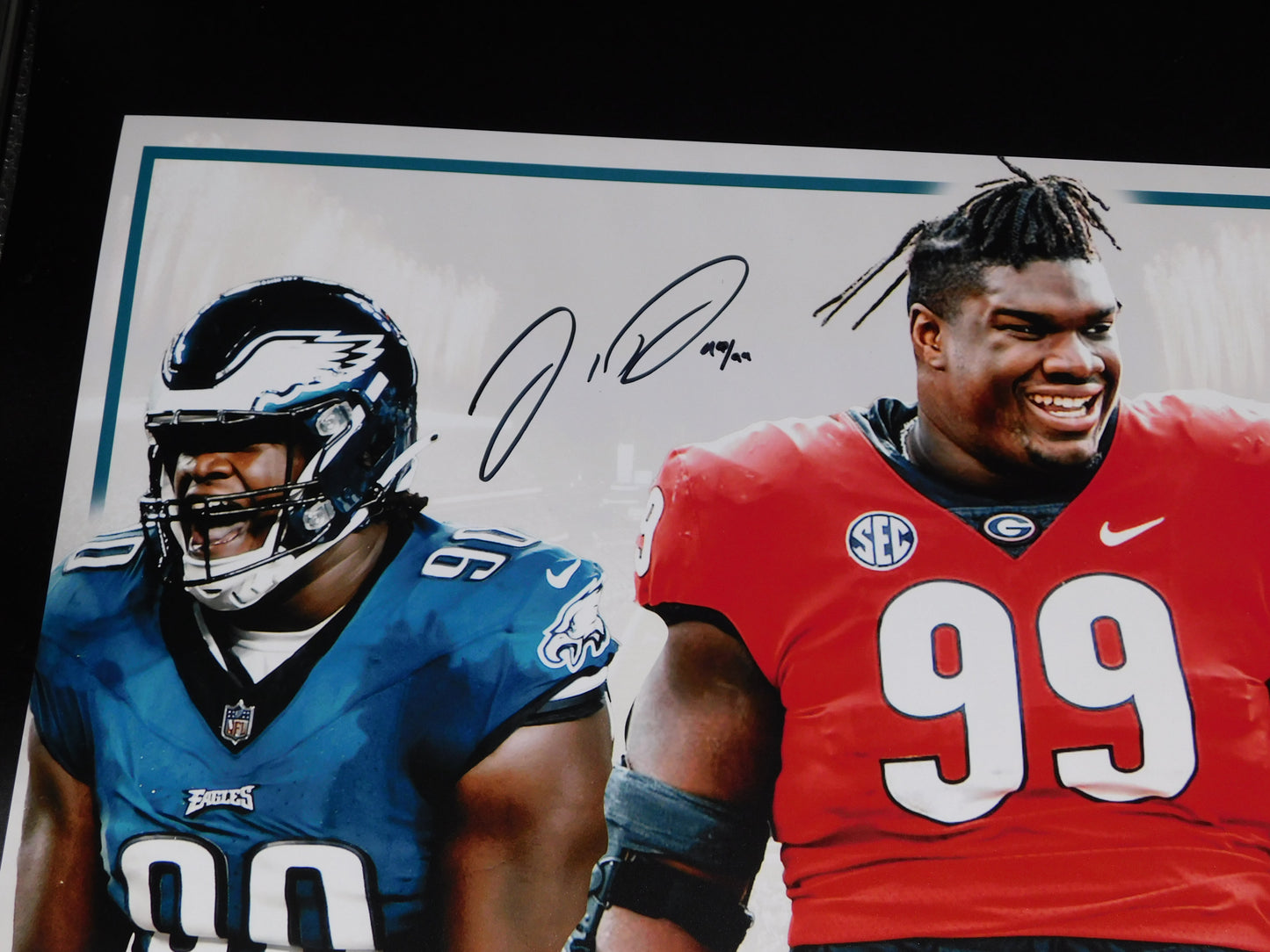 Jordan Davis / Nolan Smith Jr Dual Signed 36x12 Panoramic Georgia/Eagles Photo Beckett COA