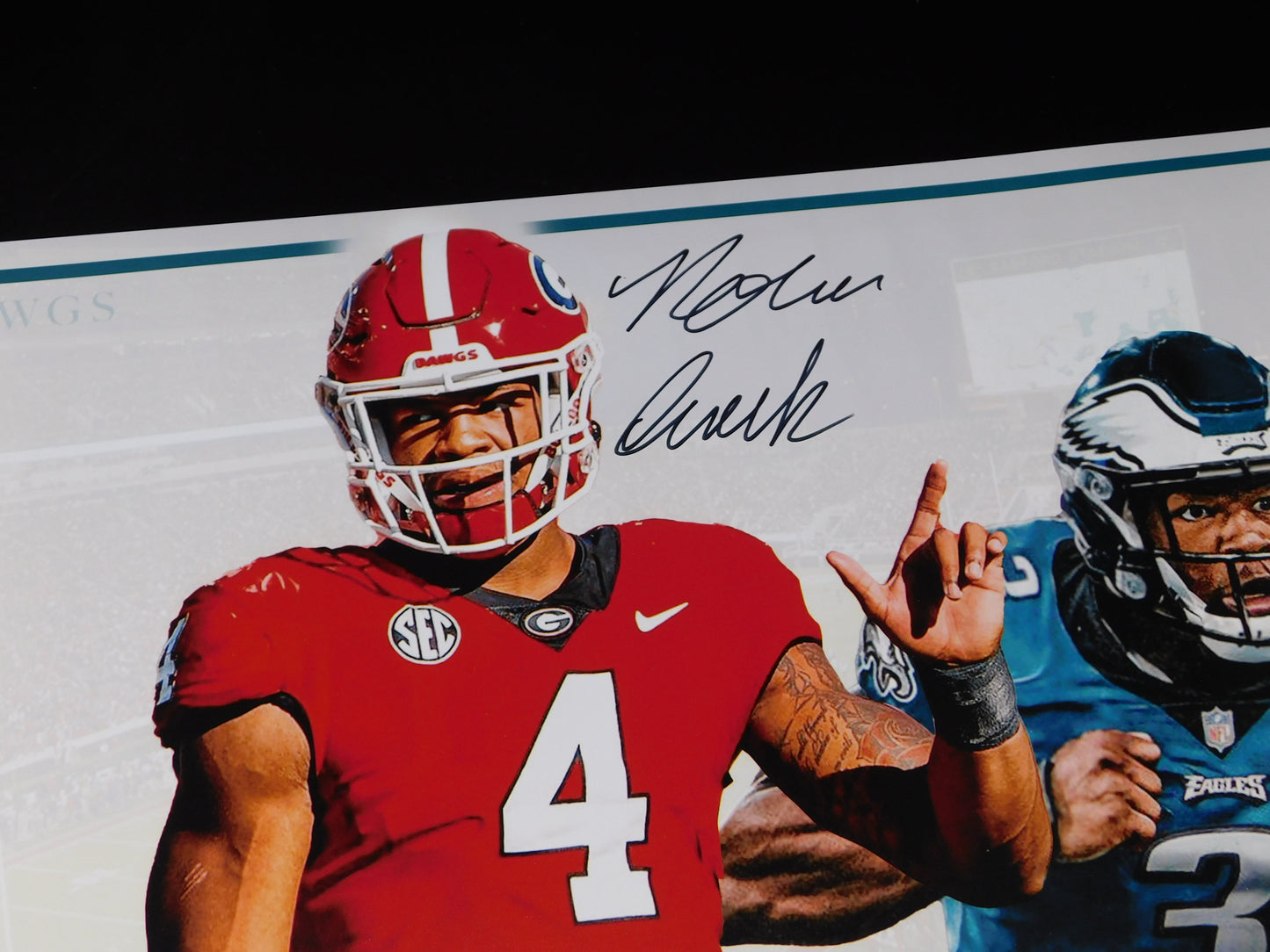 Jordan Davis / Nolan Smith Jr Dual Signed 36x12 Panoramic Georgia/Eagles Photo Beckett COA