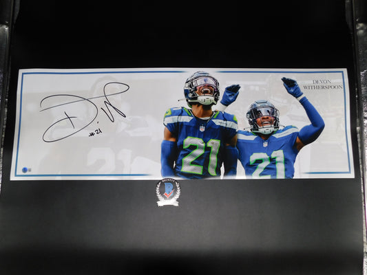 Devon Witherspoon Signed 36x12 Panoramic Seattle Seahawks Photo Blue Jersey Beckett COA