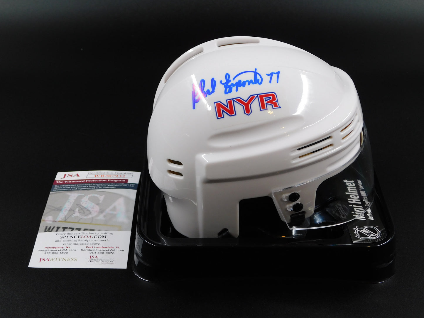 Phil Esposito Signed Autographed New York Rangers White Mini Helmet NYR JSA COA