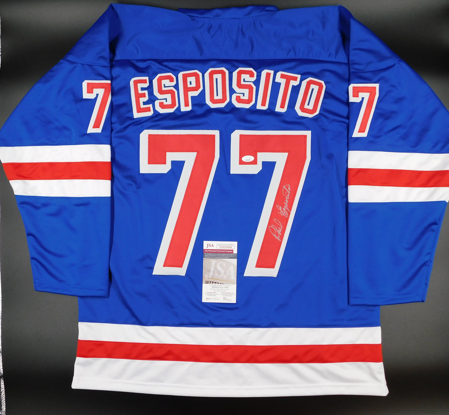 Phil Esposito Signed Autographed New York Rangers Blue Jersey NYR JSA COA