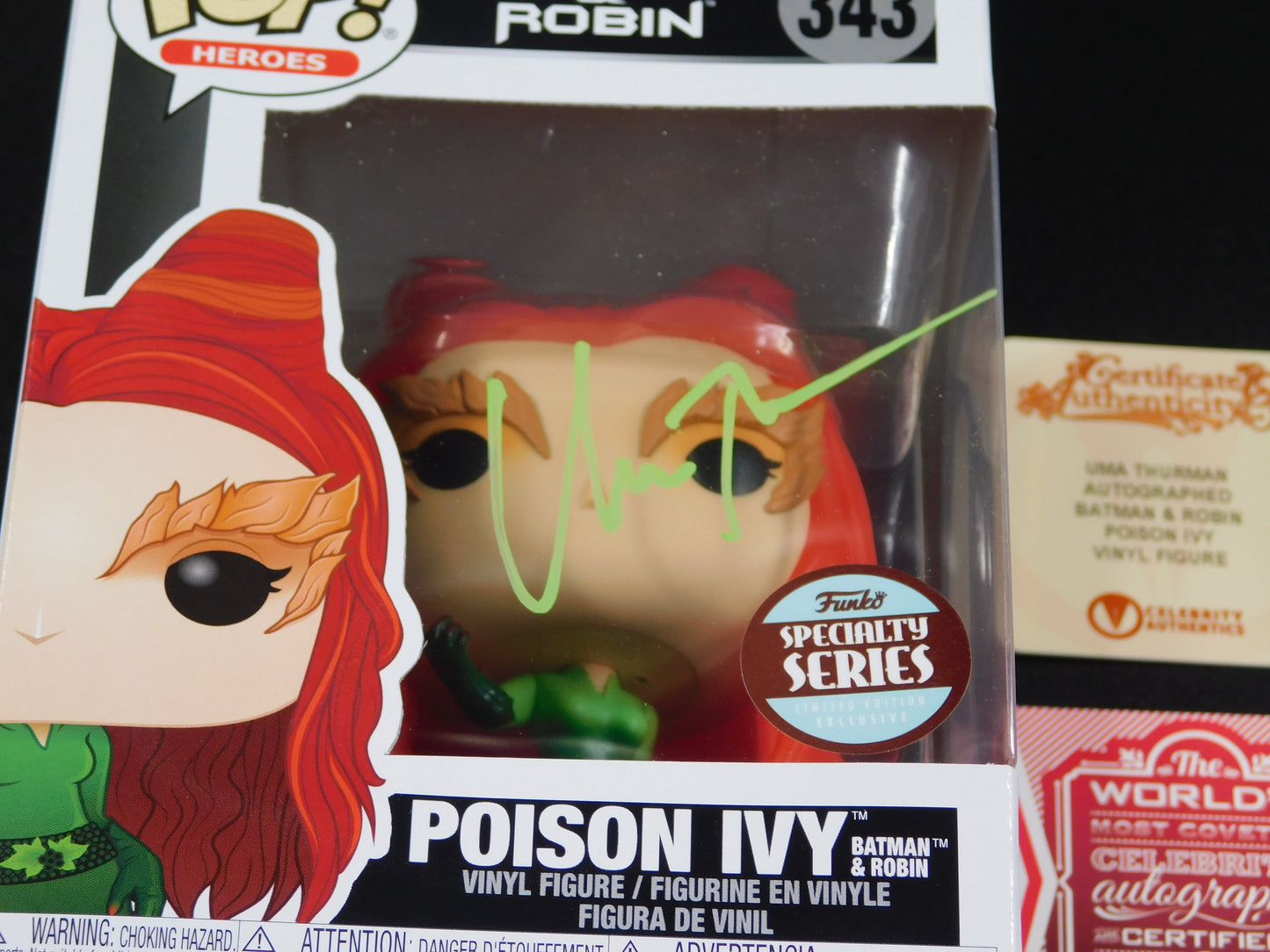 Uma Thurman Signed Autographed Vinyl Funko Pop! 343 Poison Ivy Batman CA COA