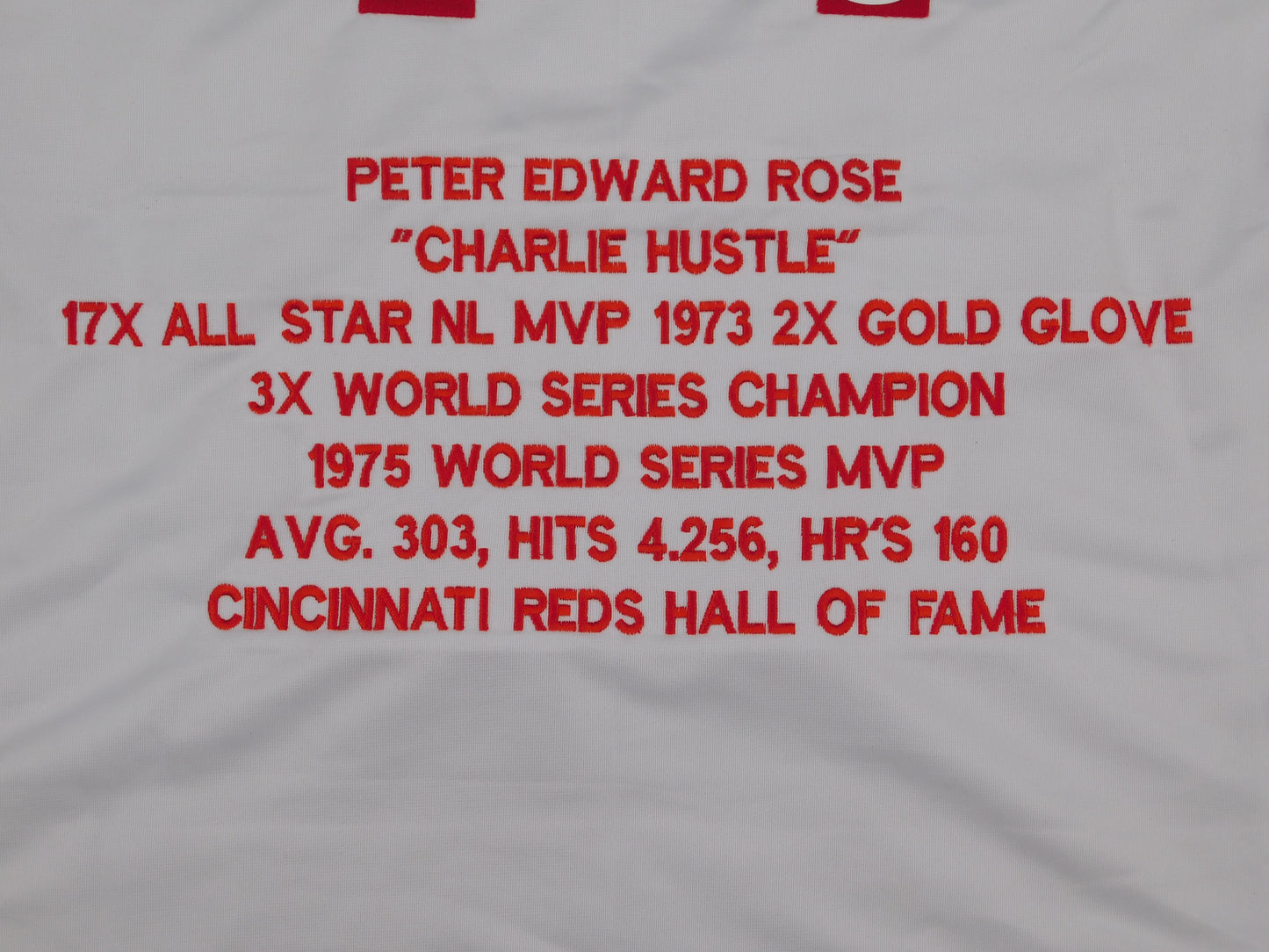 Pete Rose Signed Autographed Stat Jersey Cincinnati Reds Charlie Hustle JSA COA