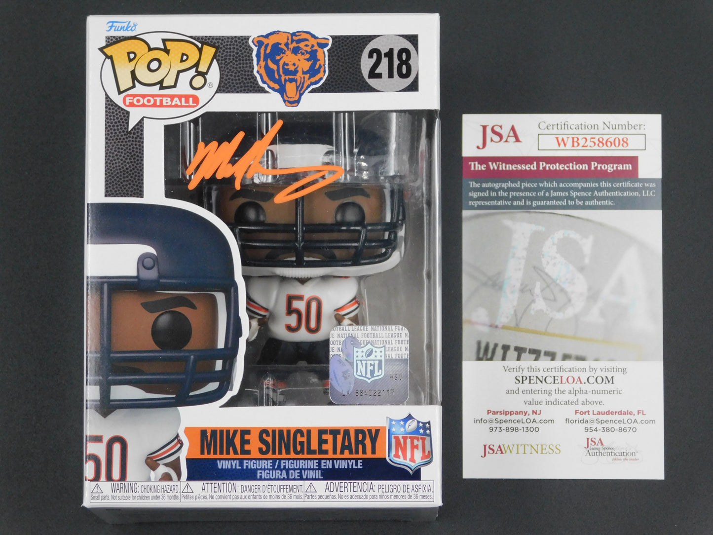 Mike Singletary Signed Autographed Vinyl Funko Pop! 218 Chicago Bears NFL JSA COA