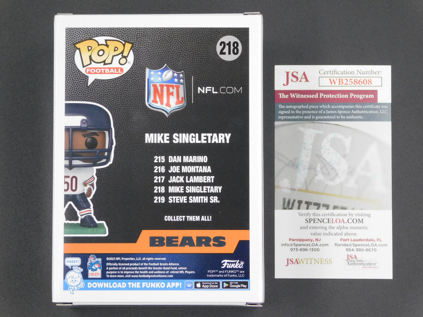 Mike Singletary Signed Autographed Vinyl Funko Pop! 218 Chicago Bears NFL JSA COA