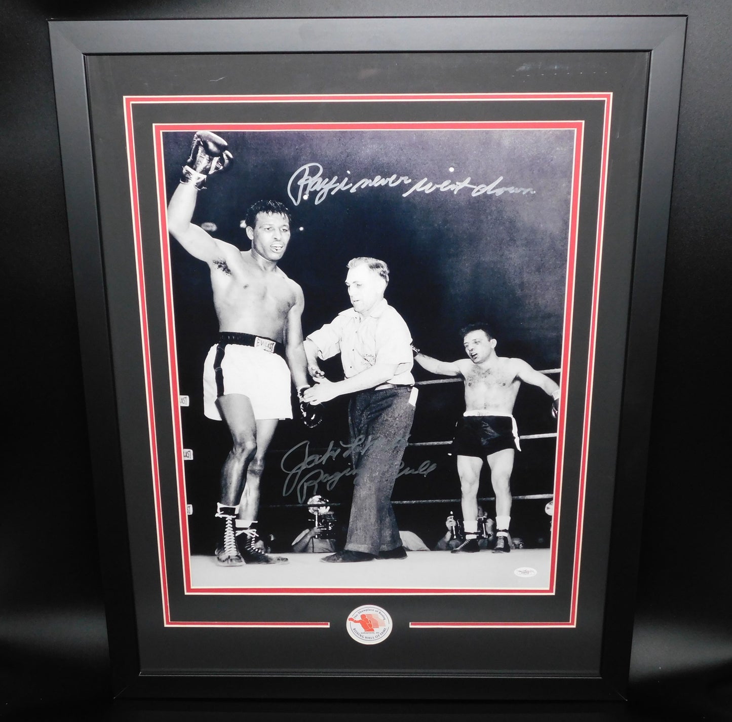 Jake LaMotta Signed Framed 16x20 Photo "Never Went Down" Raging Bull JSA COA