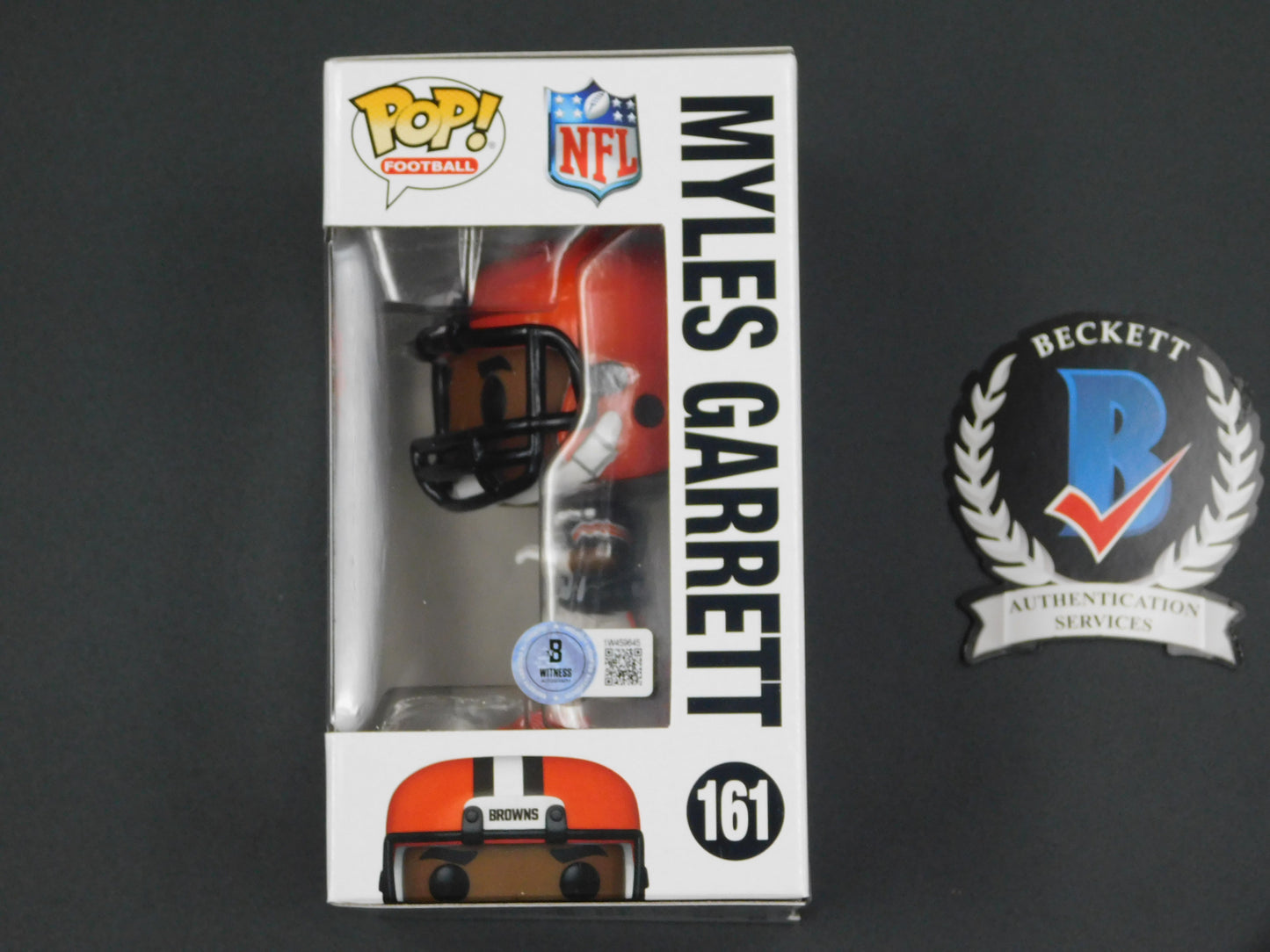 Myles Garrett Signed Autographed Vinyl Funko Pop! 161 Cleveland Browns NFL Beckett BAS COA