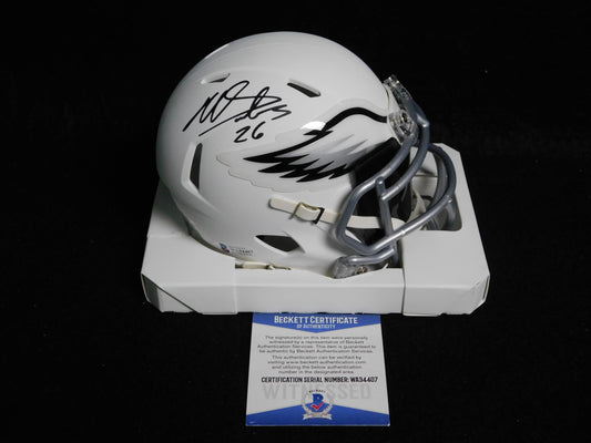 Miles Sanders Signed Auto Philadelphia Eagles Flat White Mini Helmet BAS COA
