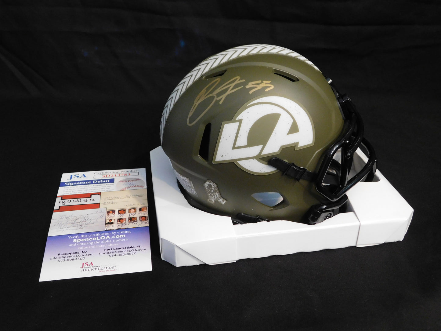 Braden Fiske Signed Autographed LA Rams STS Salute To Service Speed Mini Helmet JSA COA