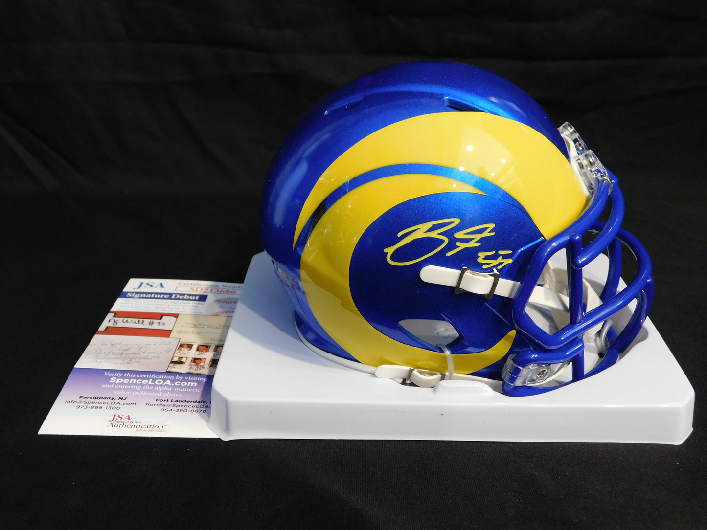 Braden Fiske Signed Autographed LA Los Angeles Rams Speed Mini Helmet JSA COA