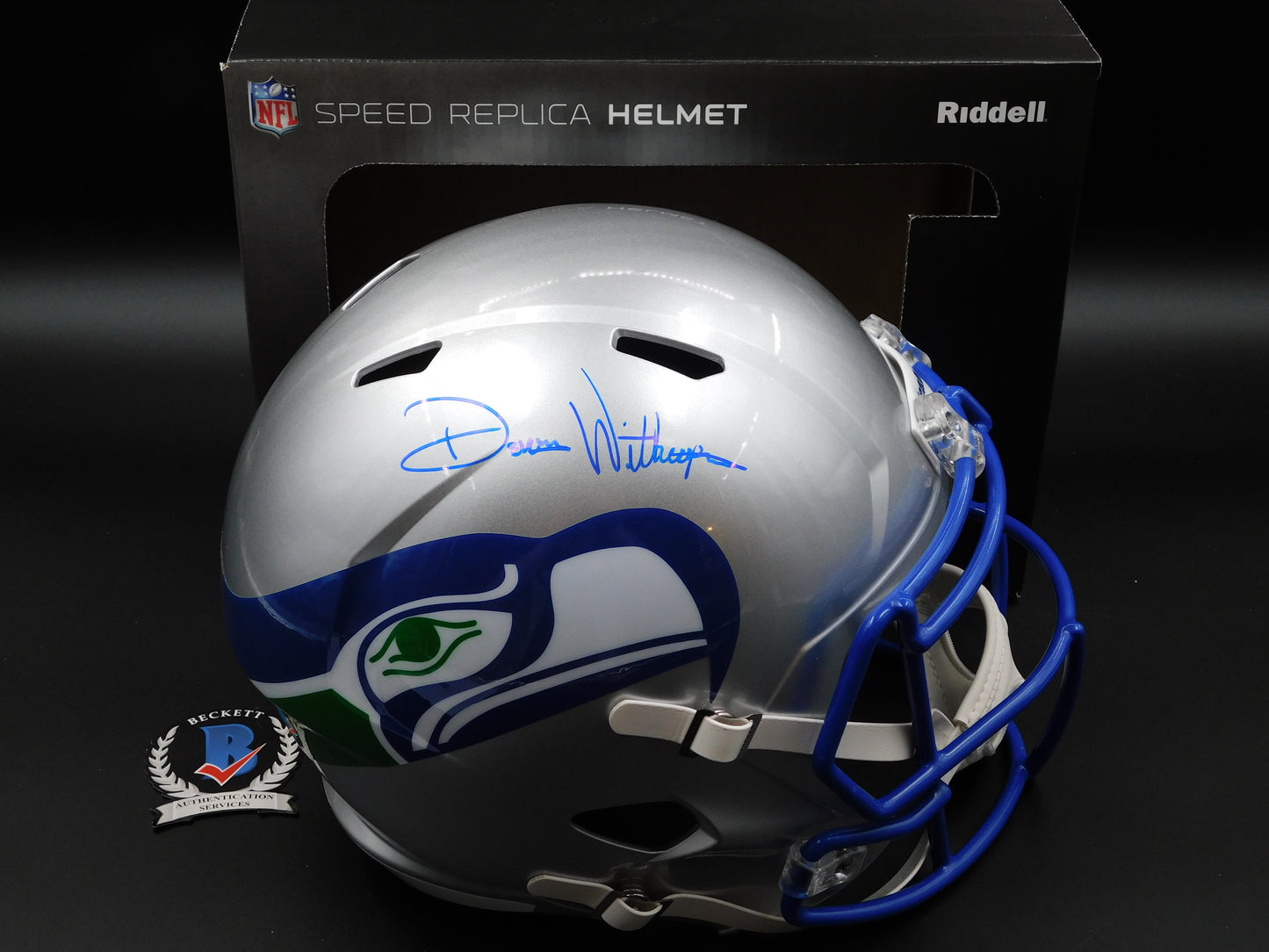 Devon Witherspoon FULL NAME Signed Autographed Full Size Seattle Seahawks Throwback Speed Helmet BAS COA