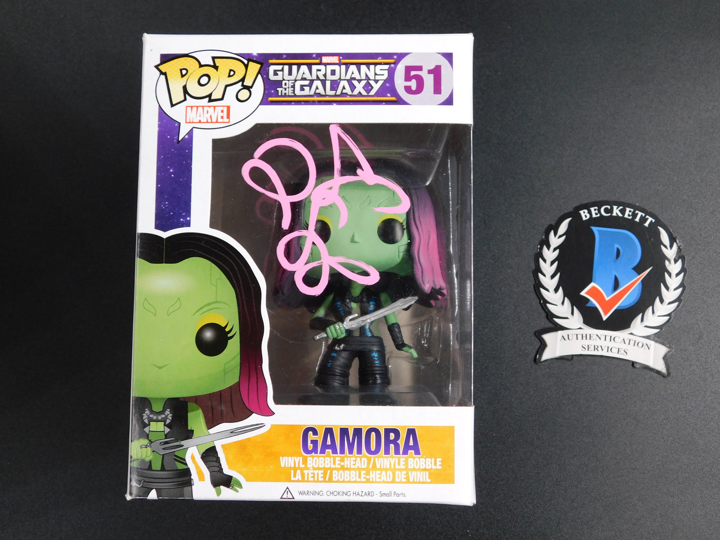 Zoe Saldana Signed Autographed Funko Pop 51 Gamora Guardians of the Galaxy Marvel BAS COA